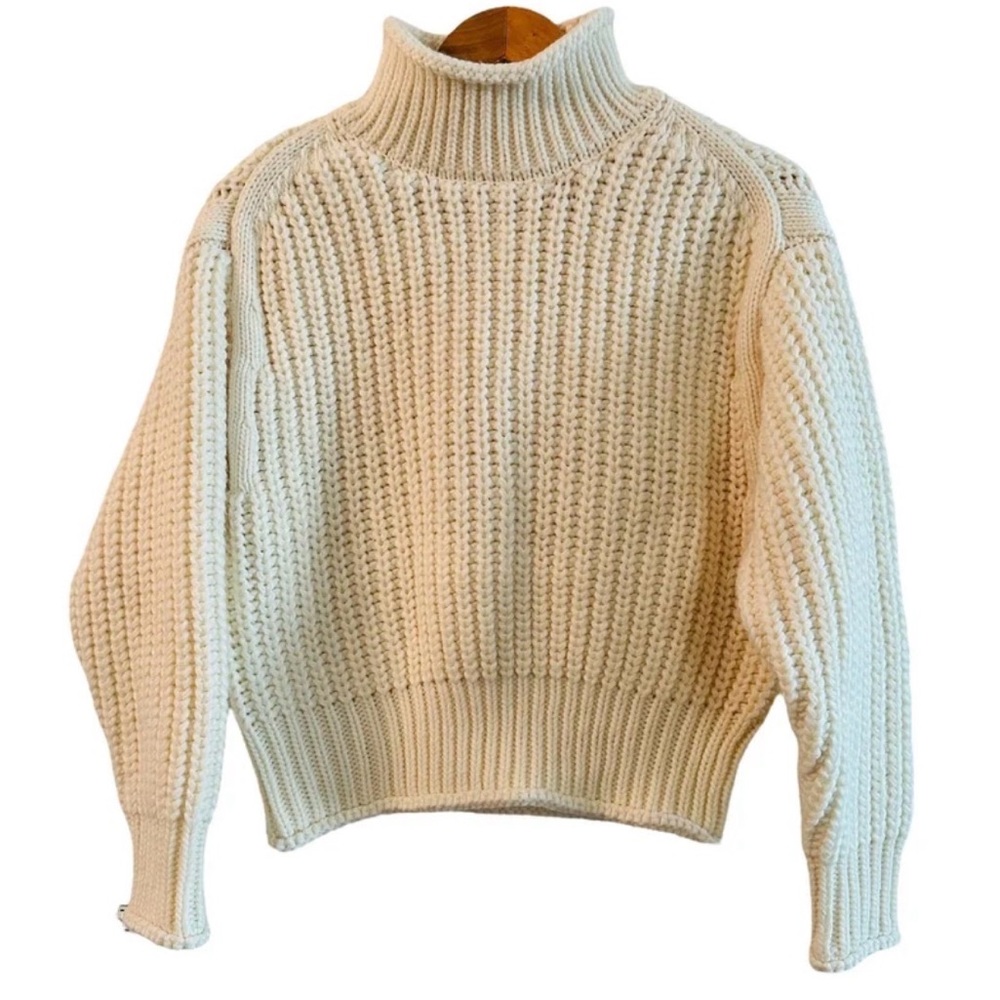 L-ayard Cream Long Sleeve Mock Turtleneck Knit Pullover Sweater size Medium - Picture 2 of 9